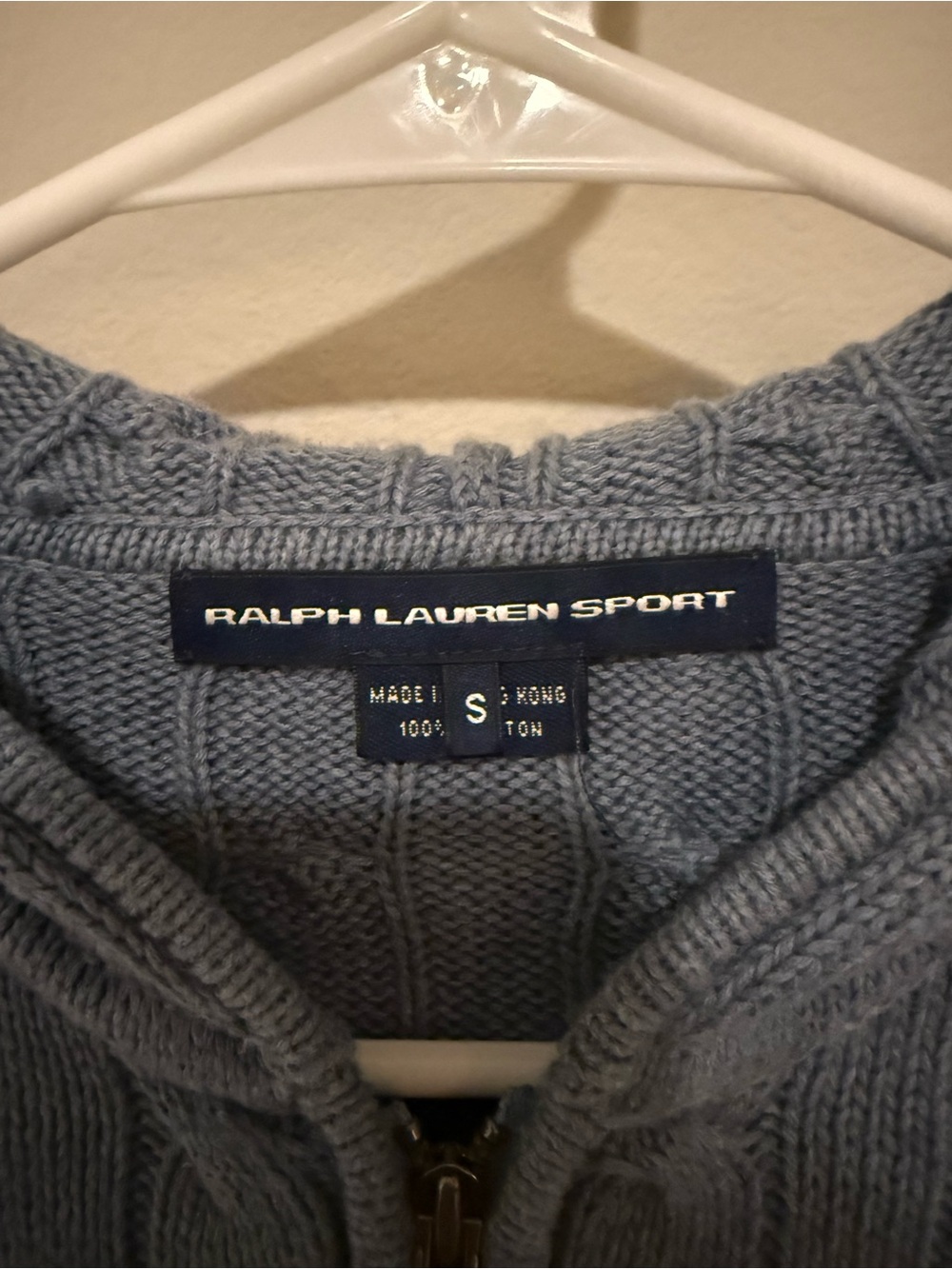 Vintage Ralph Lauren Sport Pale Blue Cable-Knit Zip Hoodie - Picture 2 of 4